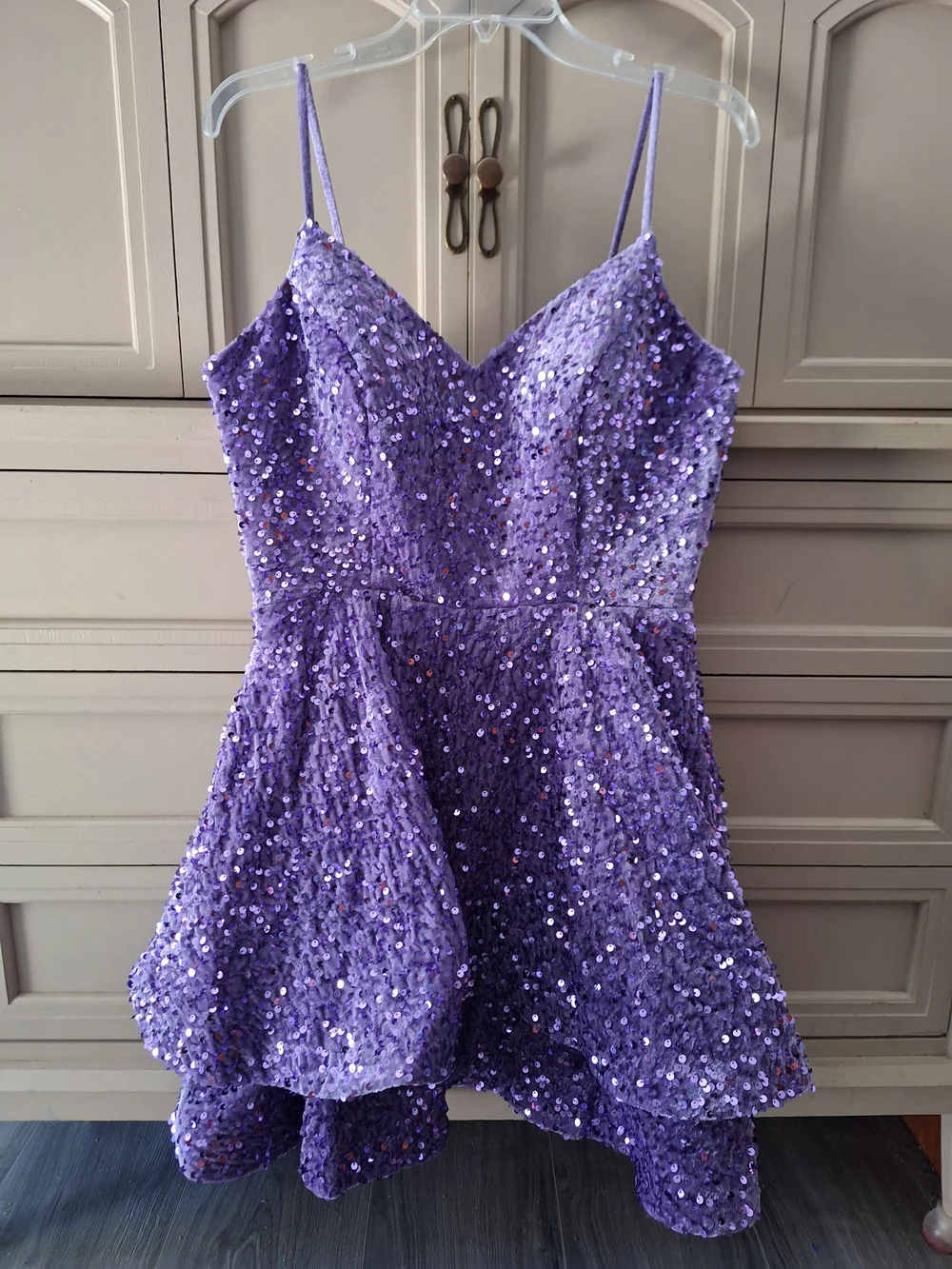 Purple Sequin Fit-and-Flare Mini Dress Size 8 - Picture 1 of 6